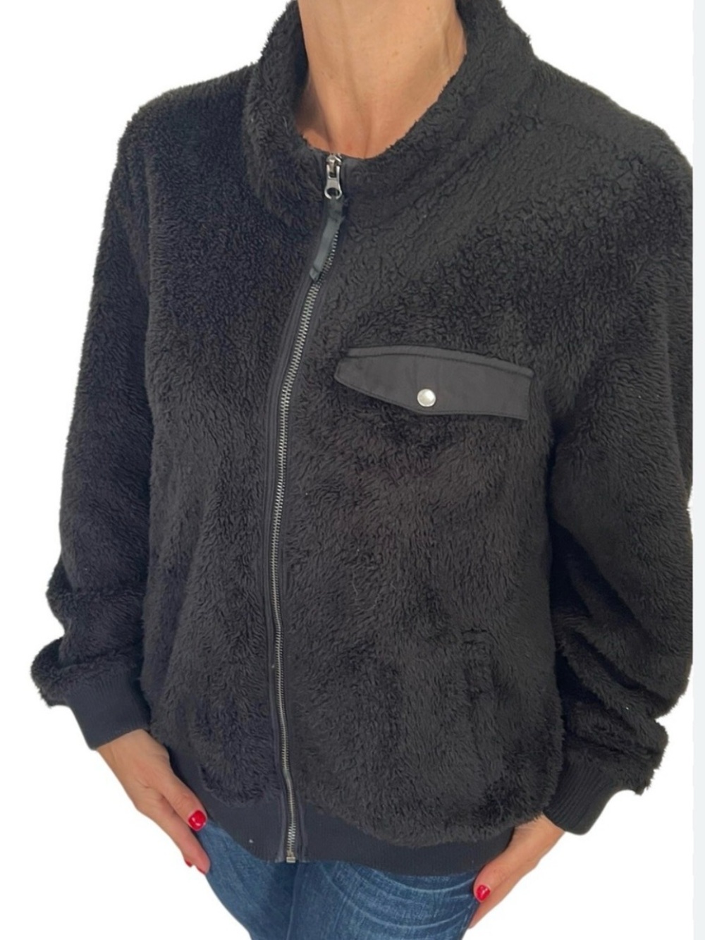 Rails Black Plush Sherpa Bomber Jacket